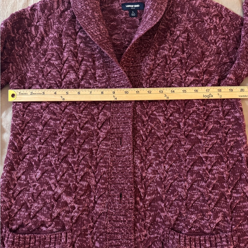 Lands End Women's Burgundy Cardigan Grandpa Sweater - Picture 6 of 15
